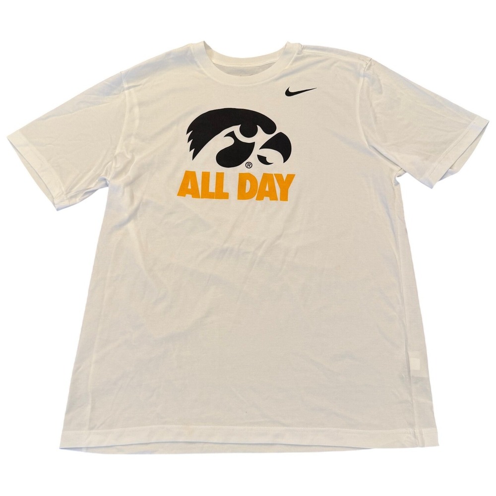 Nike Iowa Hawkeyes All Day T-Shirt Mens Large White Graphic Tee NCAA Fan Gear